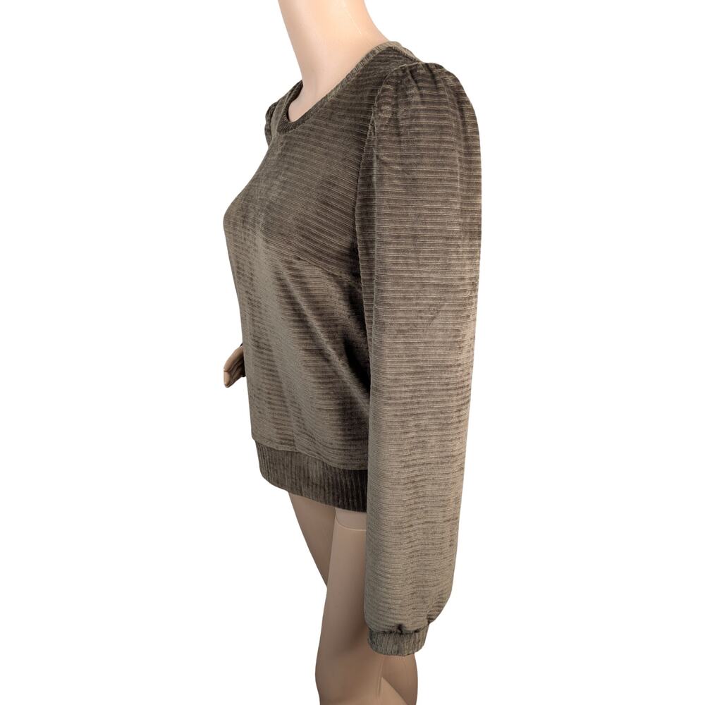 Heartloom Allie Ribbed Velvet Puff Sleeve Pullover Top Olive Green Size S - Picture 4 of 9